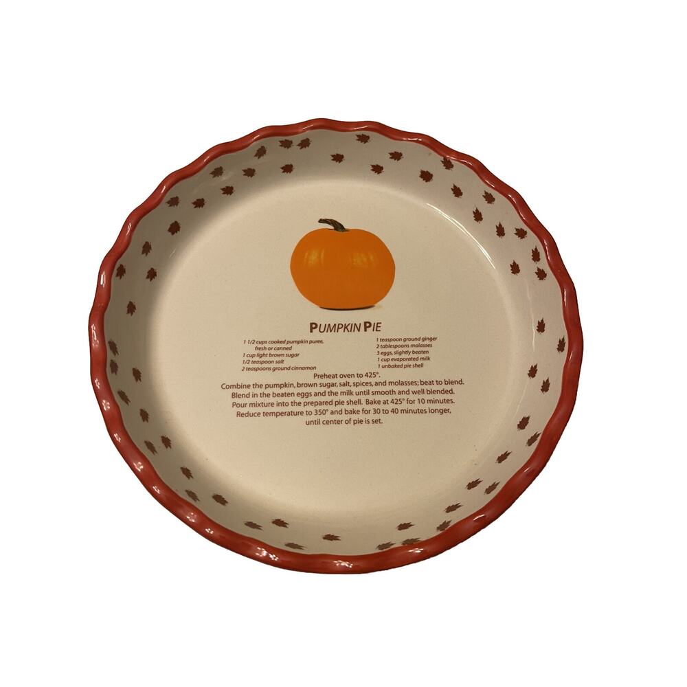Pumpkin Pie Baking Dish With Recipe Fall Thanksgiving 10" Gift Your Holiday Pie